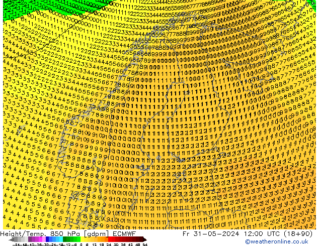 Height/Temp. 850 hPa ECMWF Sex 31.05.2024 12 UTC