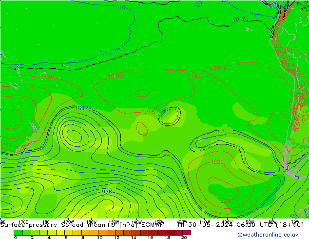 pressão do solo Spread ECMWF Qui 30.05.2024 06 UTC