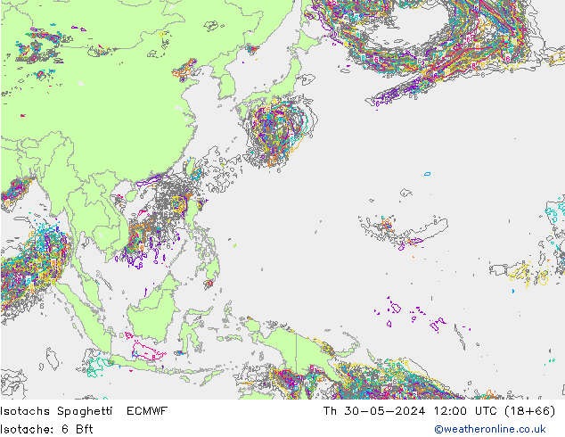 Isotaca Spaghetti ECMWF jue 30.05.2024 12 UTC