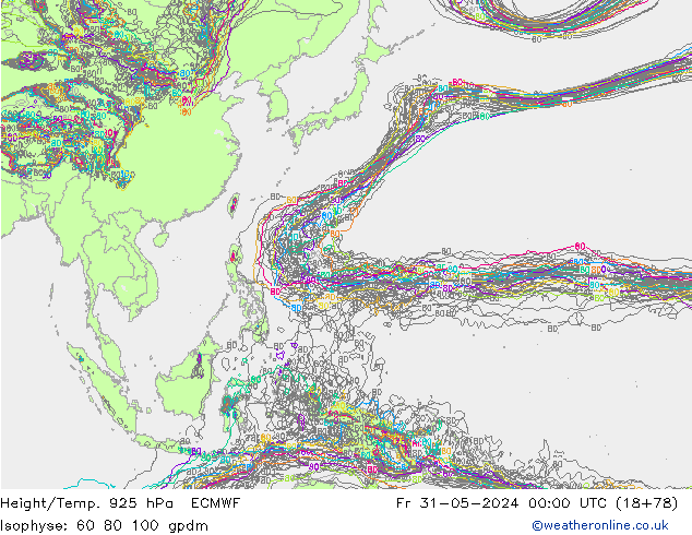 Hoogte/Temp. 925 hPa ECMWF vr 31.05.2024 00 UTC