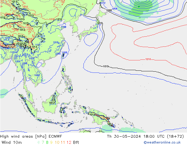 High wind areas ECMWF gio 30.05.2024 18 UTC