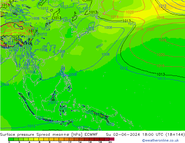 Yer basıncı Spread ECMWF Paz 02.06.2024 18 UTC