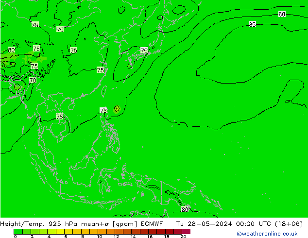 Height/Temp. 925 hPa ECMWF Út 28.05.2024 00 UTC