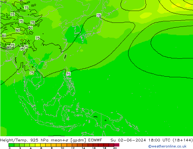 Height/Temp. 925 hPa ECMWF Su 02.06.2024 18 UTC