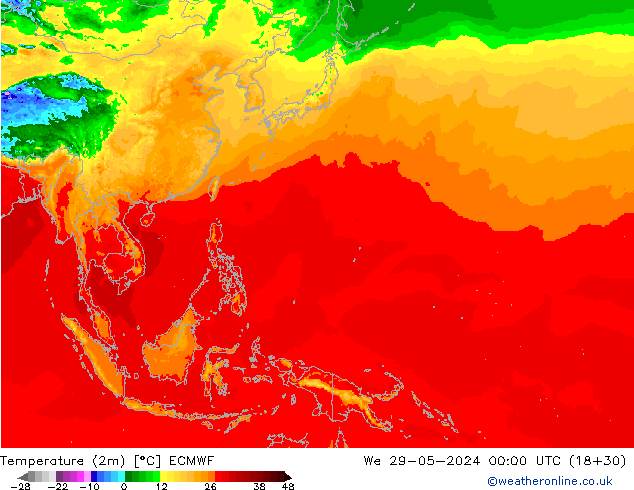 Temperature (2m) ECMWF We 29.05.2024 00 UTC