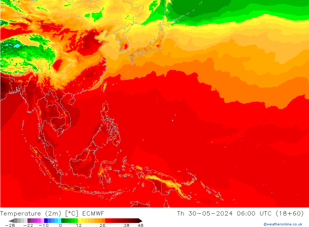 карта температуры ECMWF чт 30.05.2024 06 UTC