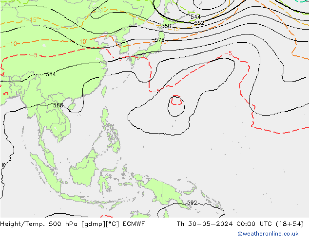 Height/Temp. 500 hPa ECMWF Th 30.05.2024 00 UTC