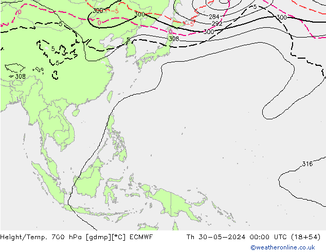 Height/Temp. 700 hPa ECMWF Qui 30.05.2024 00 UTC