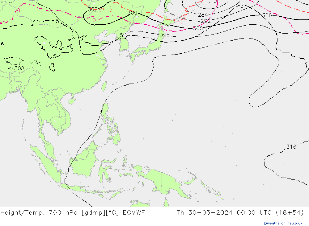 Height/Temp. 700 hPa ECMWF Qui 30.05.2024 00 UTC