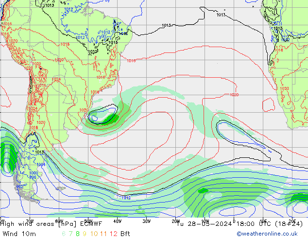 High wind areas ECMWF  28.05.2024 18 UTC