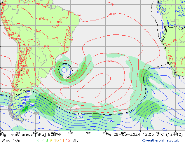 yüksek rüzgarlı alanlar ECMWF Çar 29.05.2024 12 UTC