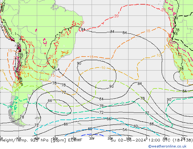 Height/Temp. 925 hPa ECMWF So 02.06.2024 12 UTC