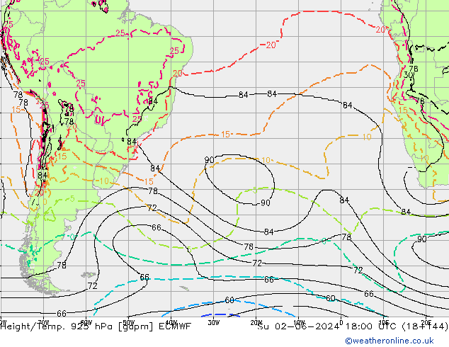 Height/Temp. 925 hPa ECMWF  02.06.2024 18 UTC