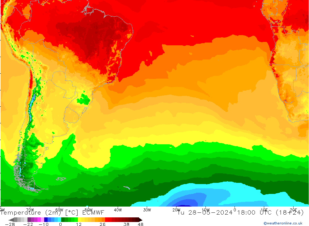 Temperatura (2m) ECMWF Ter 28.05.2024 18 UTC