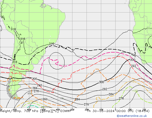 Height/Temp. 700 hPa ECMWF Čt 30.05.2024 00 UTC