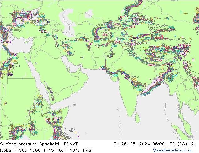 地面气压 Spaghetti ECMWF 星期二 28.05.2024 06 UTC