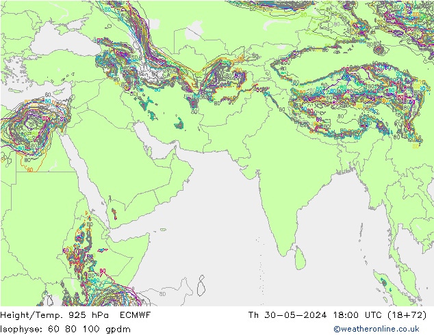 Height/Temp. 925 hPa ECMWF Th 30.05.2024 18 UTC