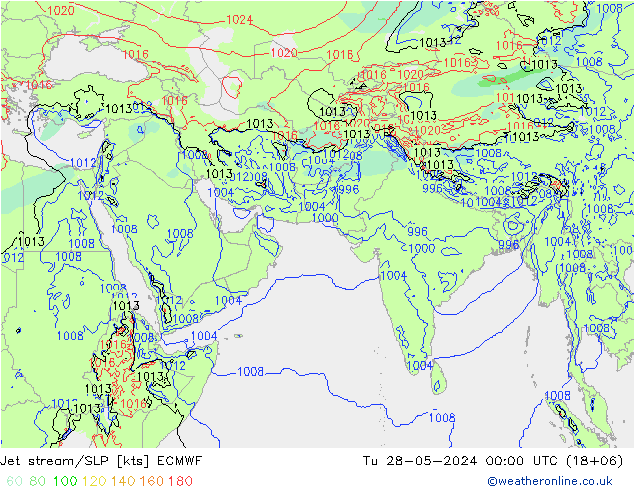 Jet stream/SLP ECMWF Út 28.05.2024 00 UTC