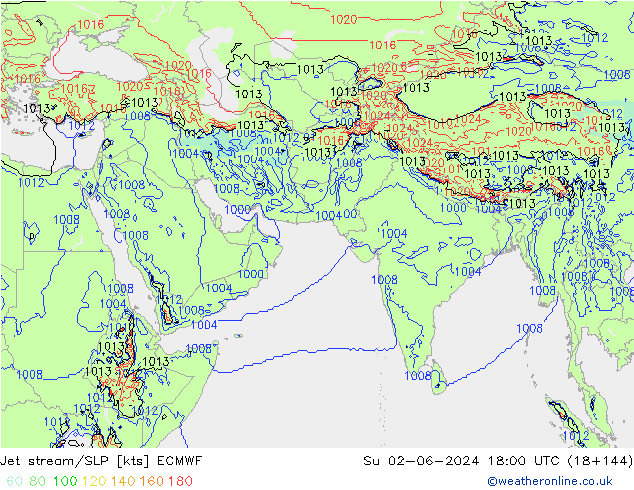 Jet Akımları/SLP ECMWF Paz 02.06.2024 18 UTC