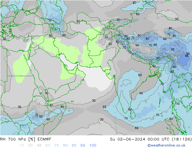 RH 700 гПа ECMWF Вс 02.06.2024 00 UTC