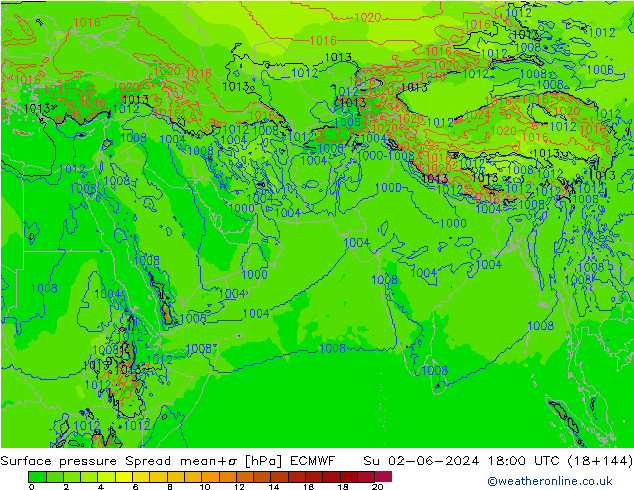 地面气压 Spread ECMWF 星期日 02.06.2024 18 UTC