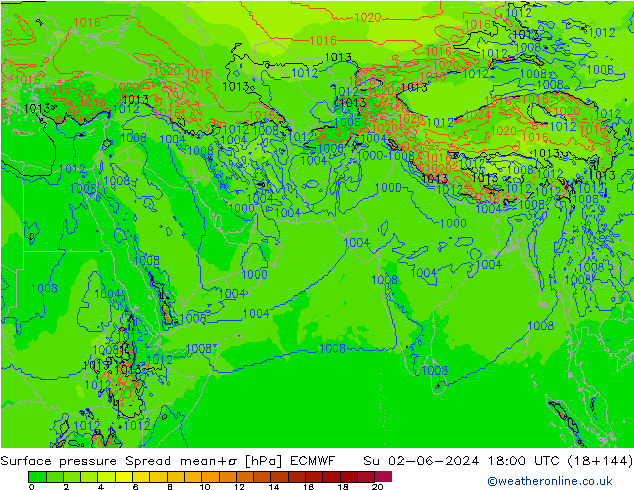 pressão do solo Spread ECMWF Dom 02.06.2024 18 UTC