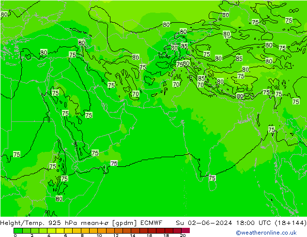 Height/Temp. 925 hPa ECMWF Dom 02.06.2024 18 UTC