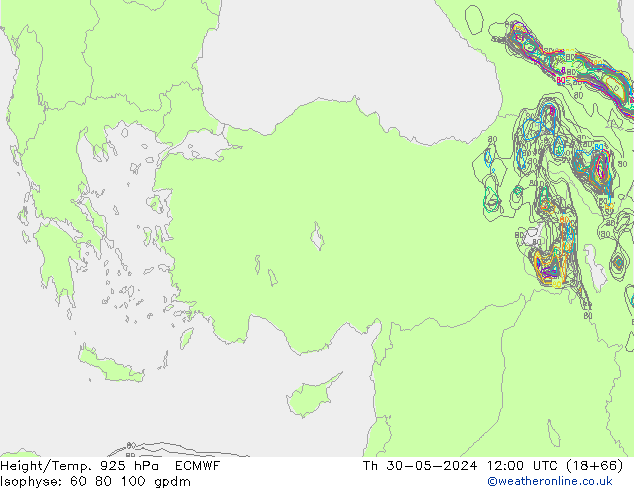 Height/Temp. 925 гПа ECMWF чт 30.05.2024 12 UTC