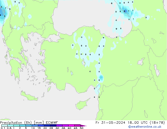 Precipitation (6h) ECMWF Fr 31.05.2024 00 UTC