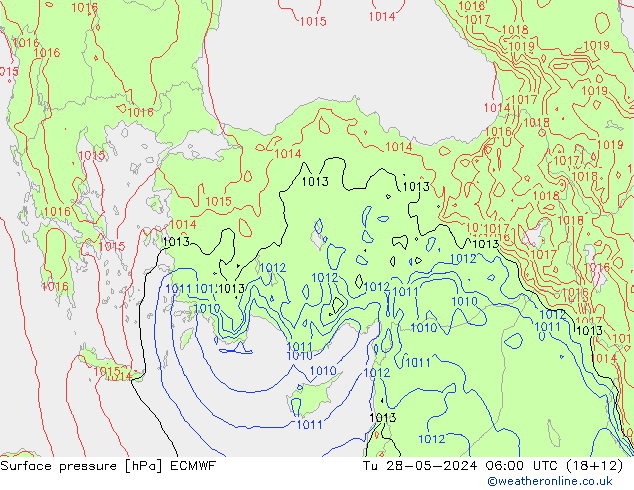 Luchtdruk (Grond) ECMWF di 28.05.2024 06 UTC