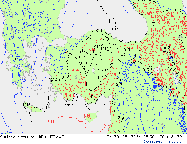 pressão do solo ECMWF Qui 30.05.2024 18 UTC