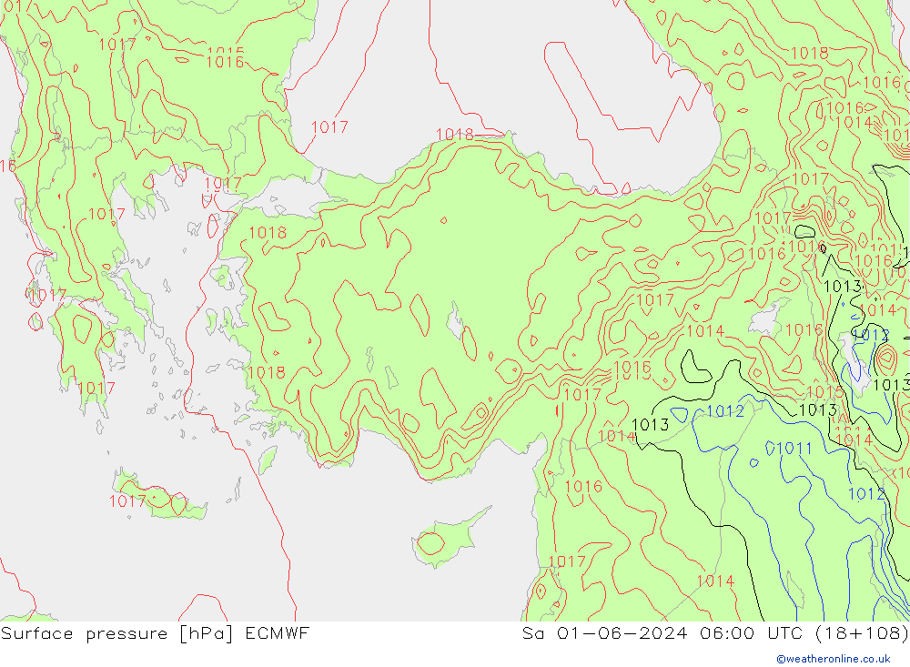 ciśnienie ECMWF so. 01.06.2024 06 UTC