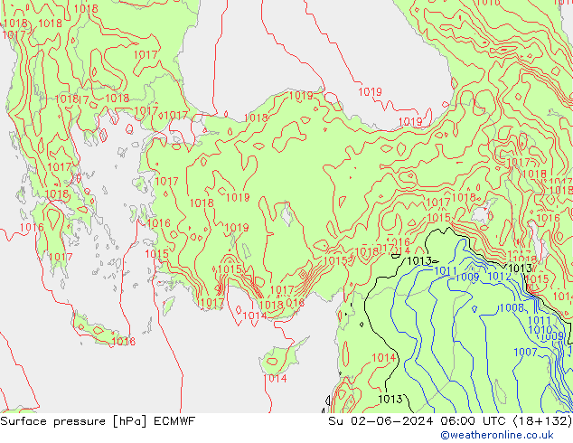 Presión superficial ECMWF dom 02.06.2024 06 UTC