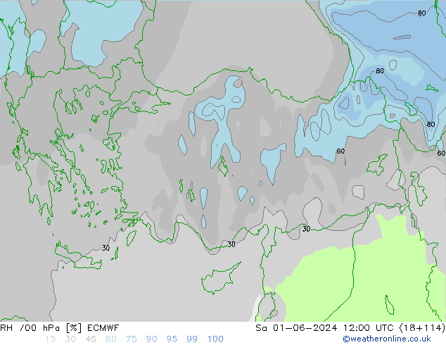 RH 700 hPa ECMWF sab 01.06.2024 12 UTC