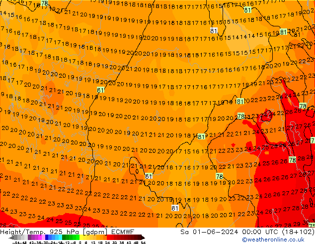 Height/Temp. 925 hPa ECMWF So 01.06.2024 00 UTC