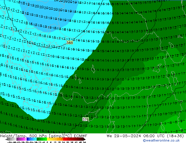 Geop./Temp. 500 hPa ECMWF mié 29.05.2024 06 UTC