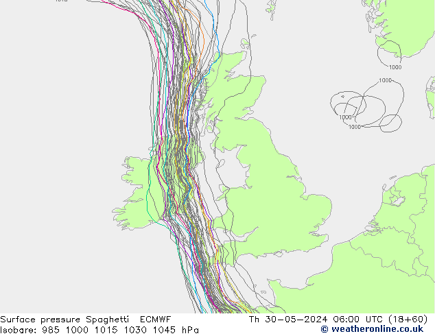 Bodendruck Spaghetti ECMWF Do 30.05.2024 06 UTC