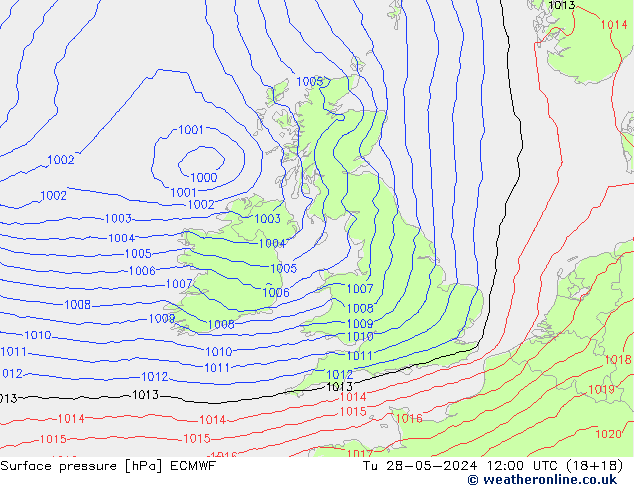 Bodendruck ECMWF Di 28.05.2024 12 UTC