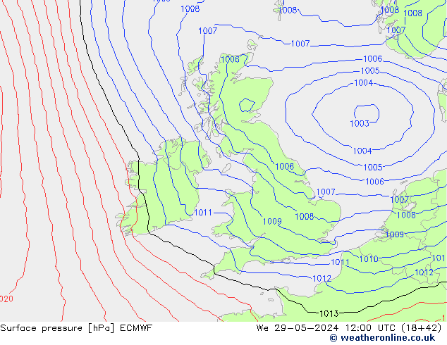 Luchtdruk (Grond) ECMWF wo 29.05.2024 12 UTC