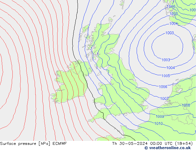 Surface pressure ECMWF Th 30.05.2024 00 UTC