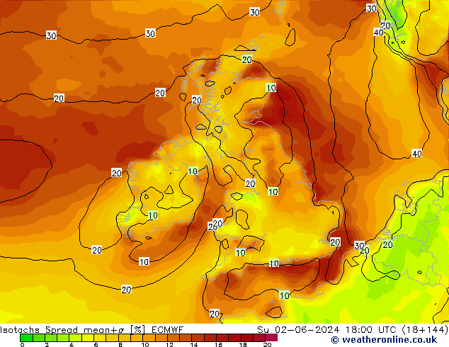 Izotacha Spread ECMWF nie. 02.06.2024 18 UTC