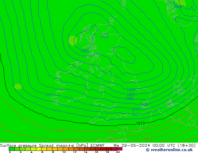 Atmosférický tlak Spread ECMWF St 29.05.2024 00 UTC