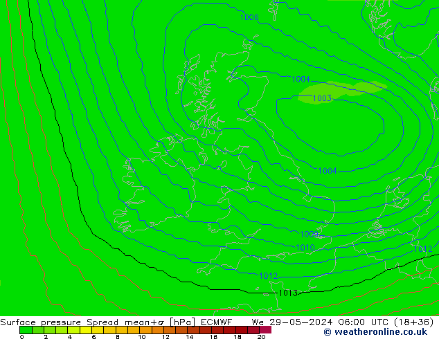 Luchtdruk op zeeniveau Spread ECMWF wo 29.05.2024 06 UTC