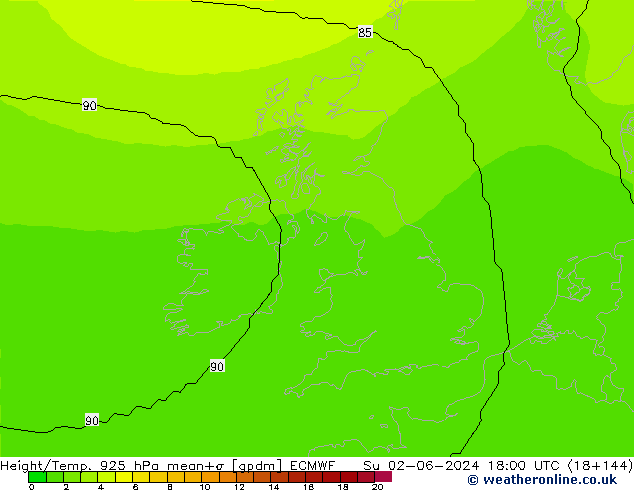 Height/Temp. 925 hPa ECMWF Ne 02.06.2024 18 UTC