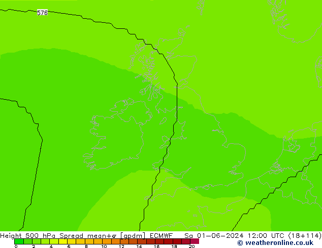 500 hPa Yüksekliği Spread ECMWF Cts 01.06.2024 12 UTC