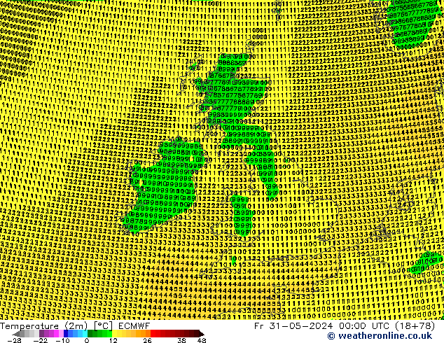 mapa temperatury (2m) ECMWF pt. 31.05.2024 00 UTC