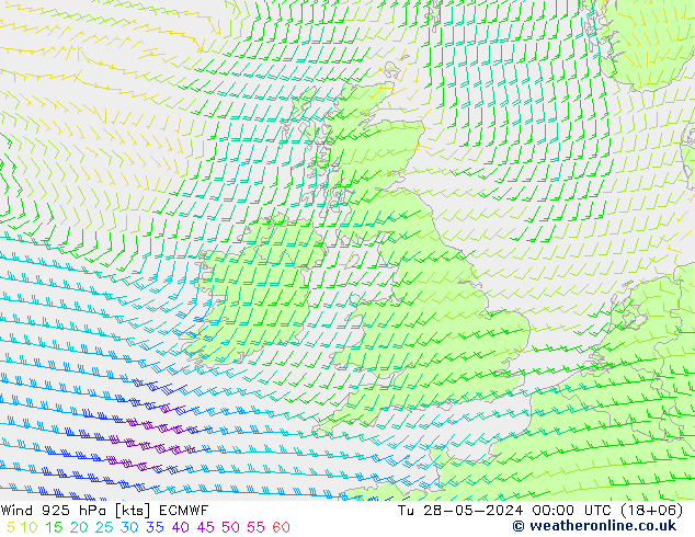 wiatr 925 hPa ECMWF wto. 28.05.2024 00 UTC