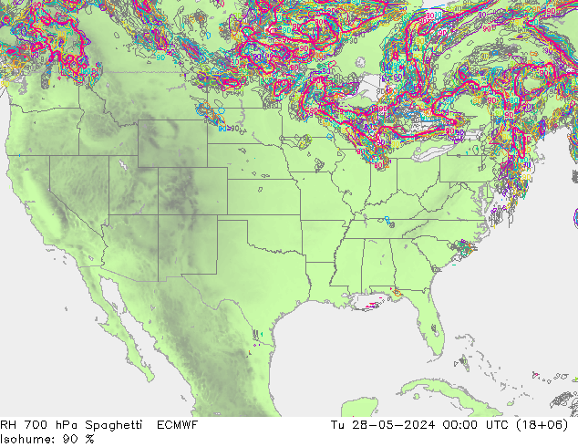 RH 700 hPa Spaghetti ECMWF Tu 28.05.2024 00 UTC