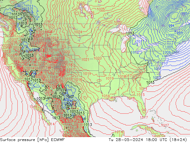 Presión superficial ECMWF mar 28.05.2024 18 UTC