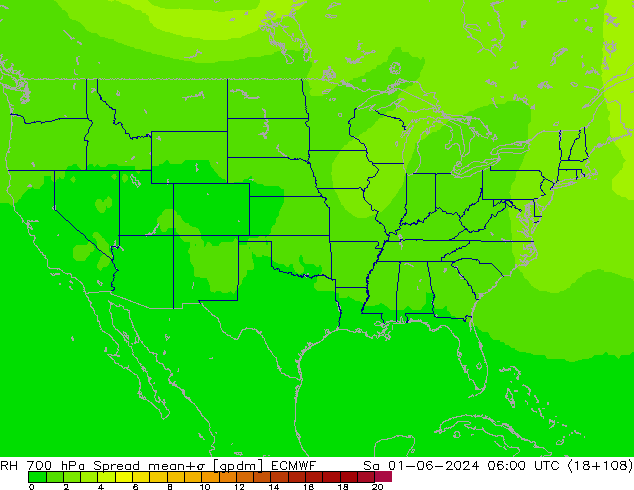 RH 700 hPa Spread ECMWF Sáb 01.06.2024 06 UTC